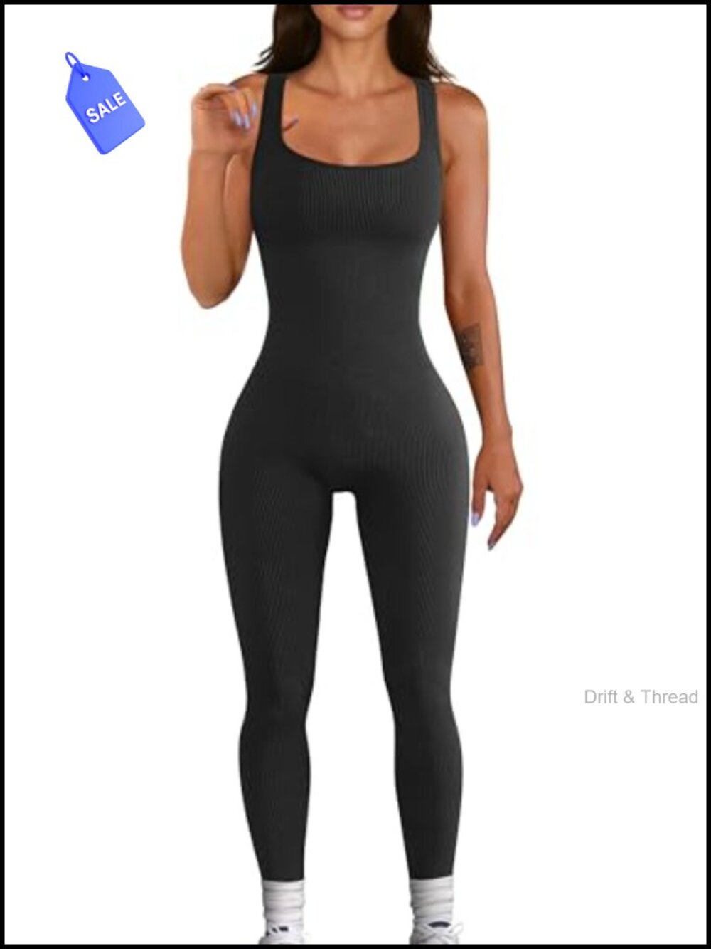 Ribbed Seamless Workout Jumpsuit Sleeveless Square Neck Yoga Leggings Romper